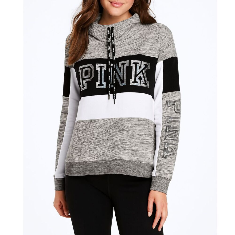 Victoria’s Secret PINK Bling Funnel Neck Perfect Pullover Hoodie | Size Large